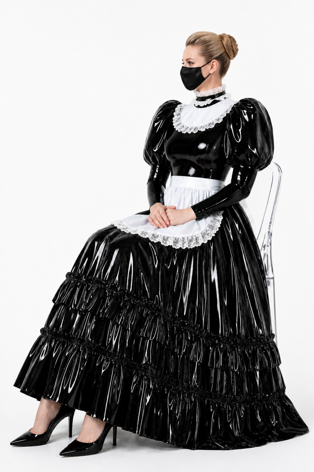 Schwarzes dünnes PVC-Kleid G4112