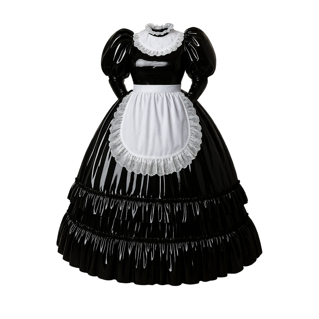 Schwarzes dünnes PVC-Kleid G4112