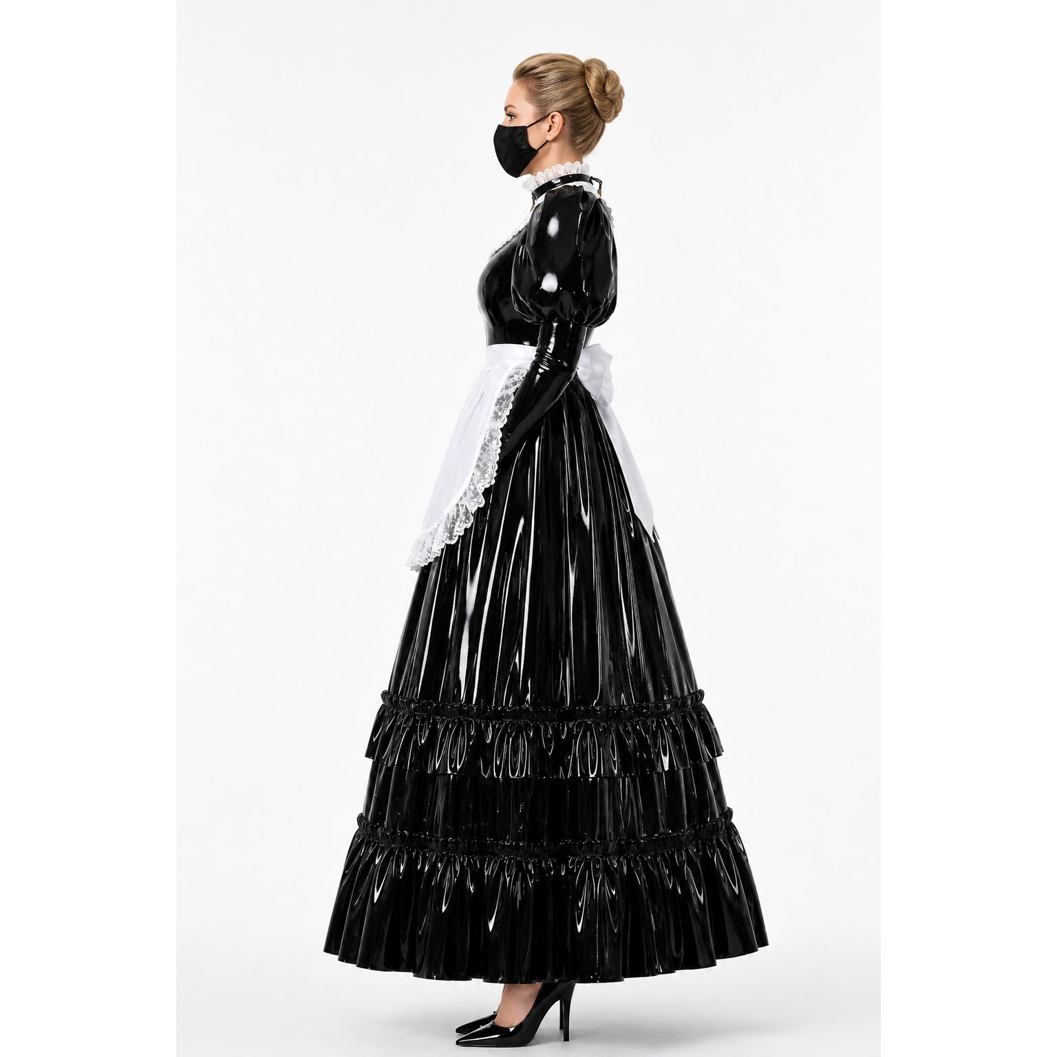 Schwarzes dünnes PVC-Kleid G4112