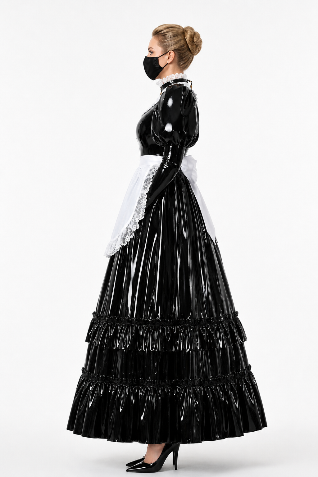 Schwarzes dünnes PVC-Kleid G4112