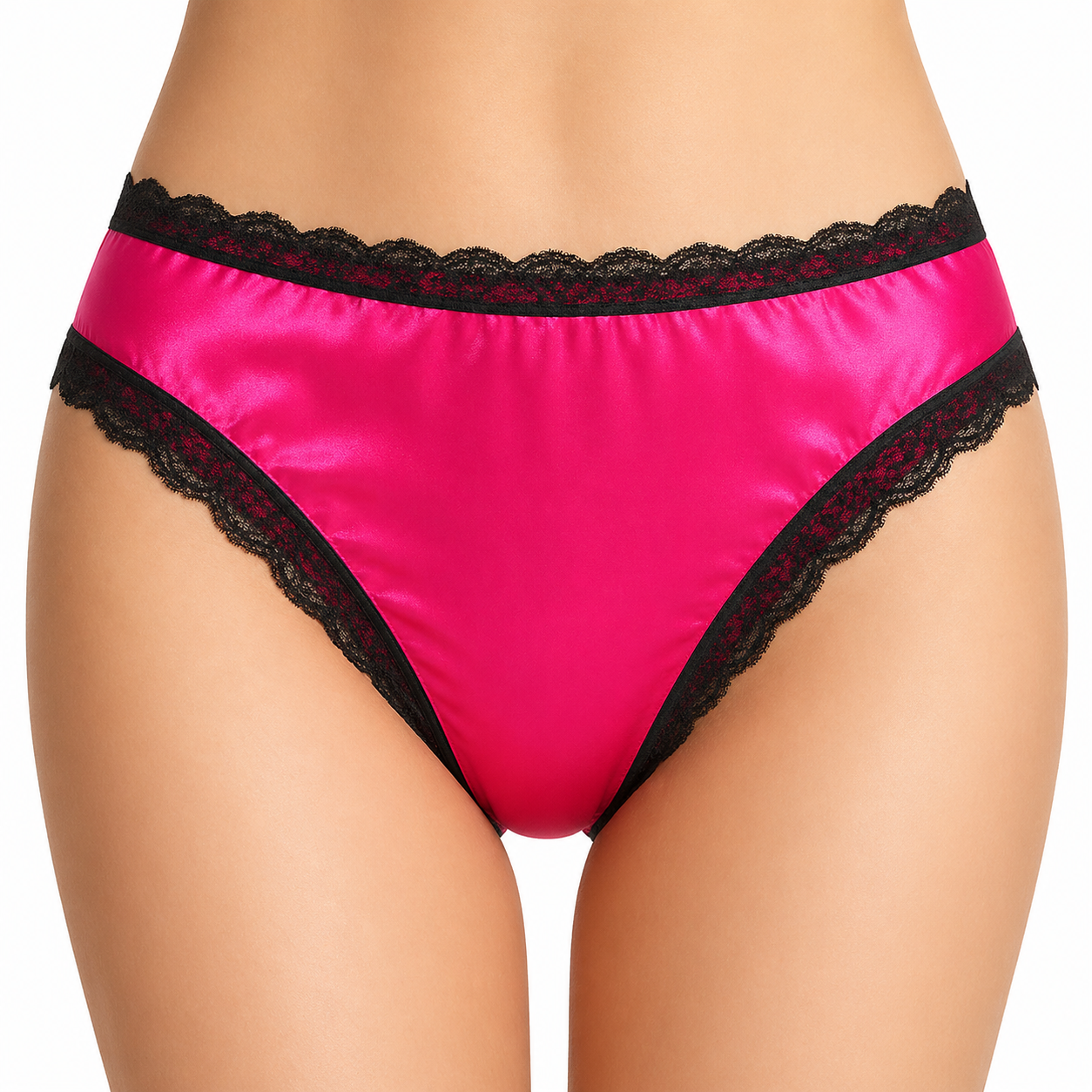 Hot Pink Satin Lace Trim Panties G4114