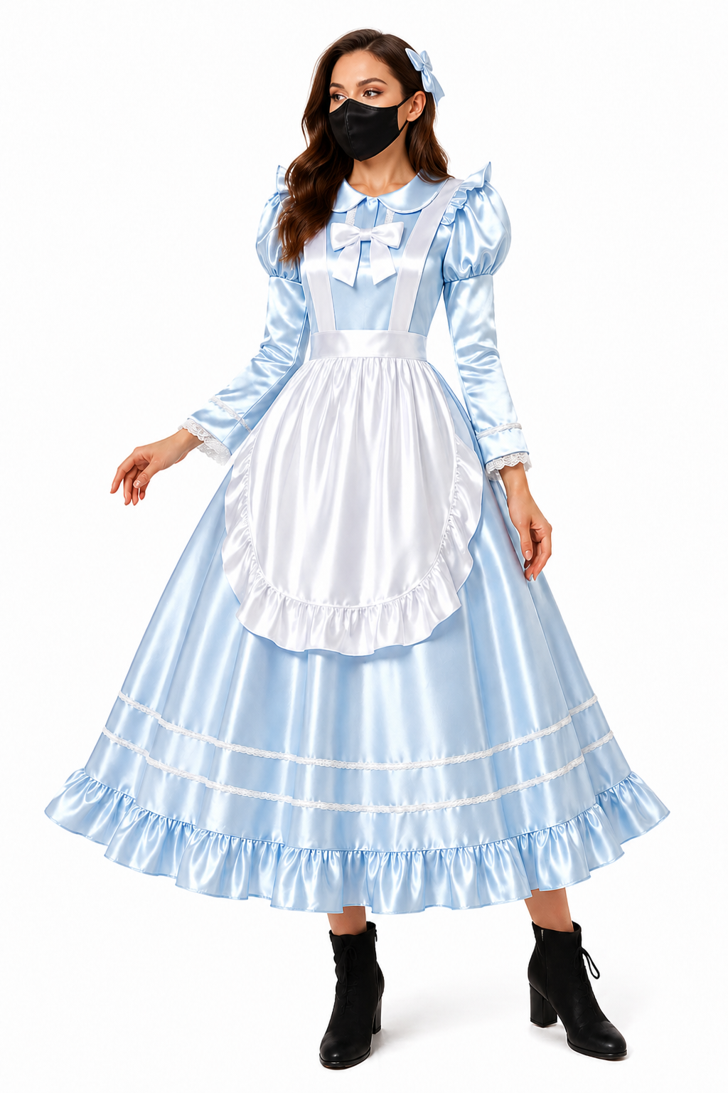 Babyblaues Satinkleid G4115