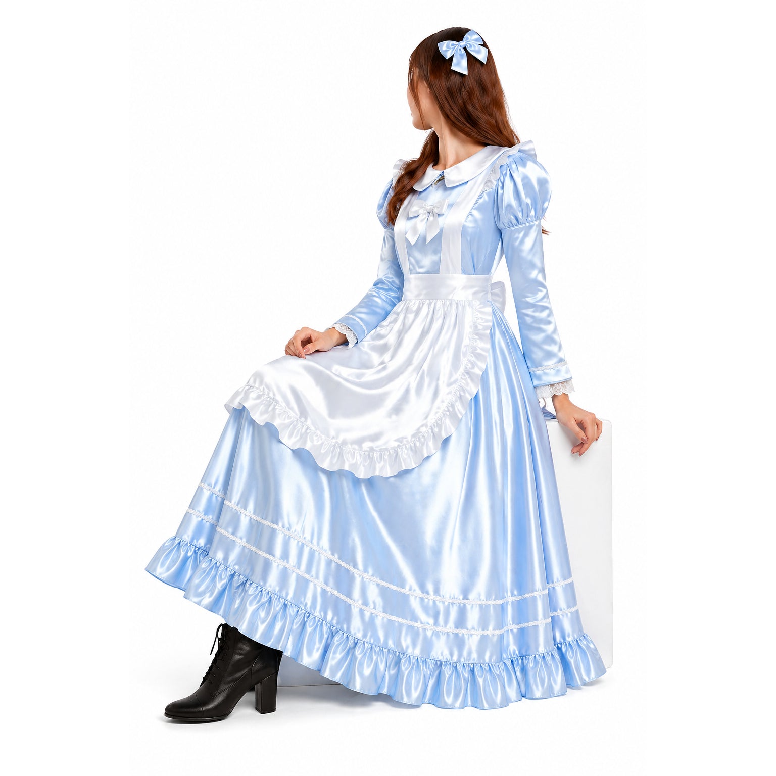Babyblaues Satinkleid G4115