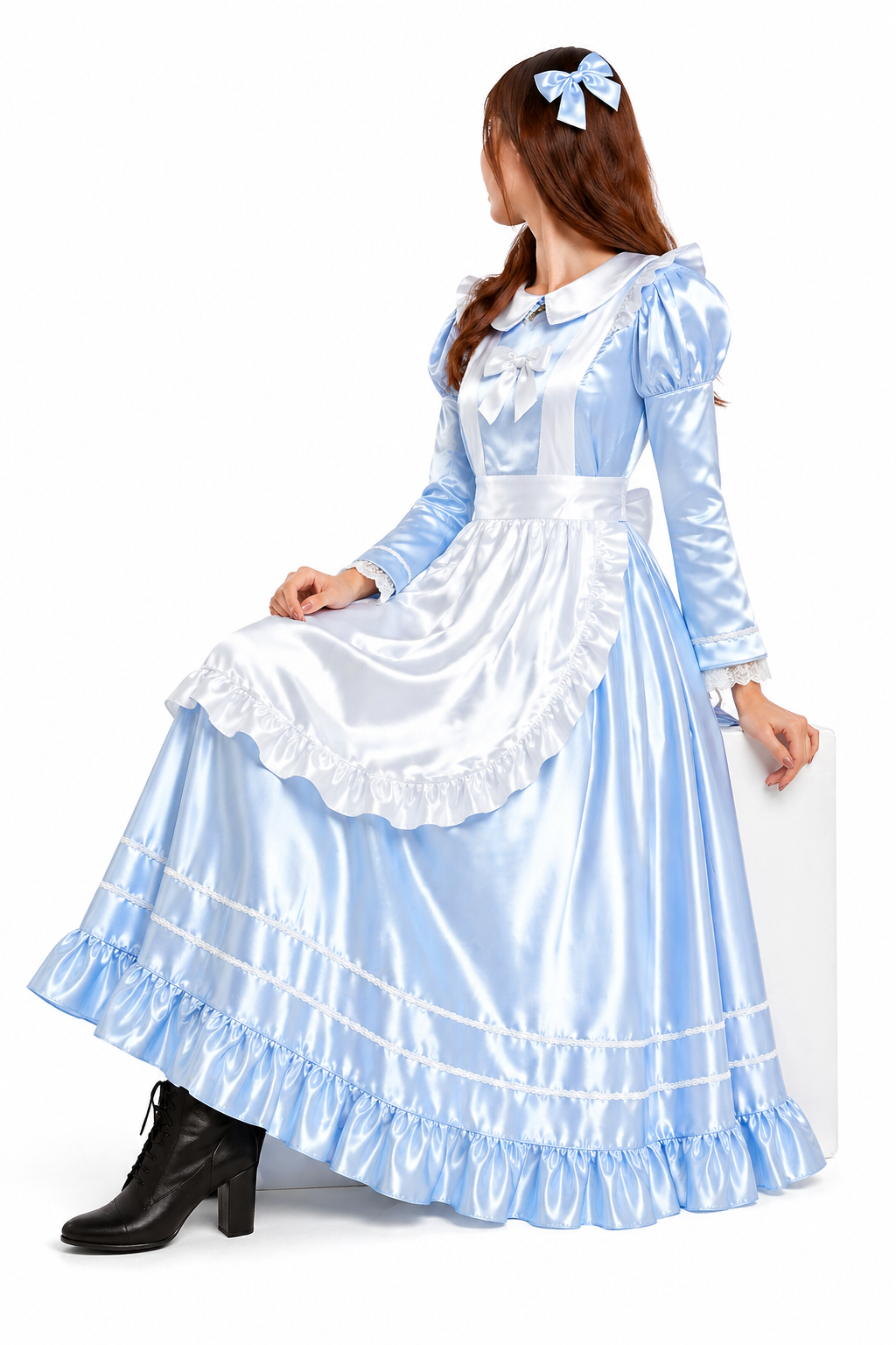 Babyblaues Satinkleid G4115