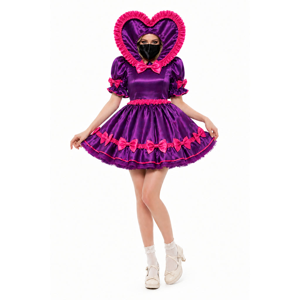 Purple Satin Heart Hood sissy Dress G4116