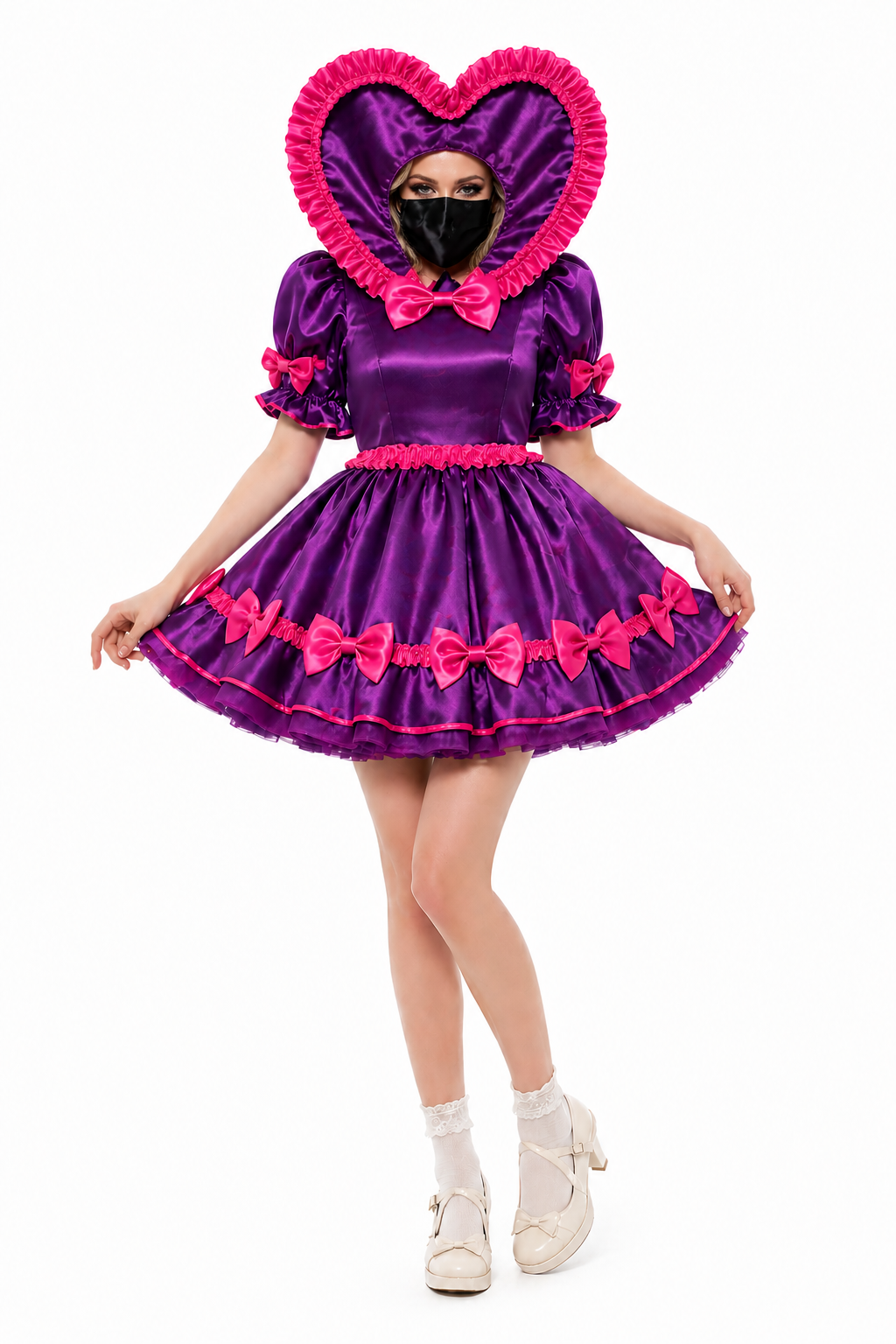 Purple Satin Heart Hood Dress G4116