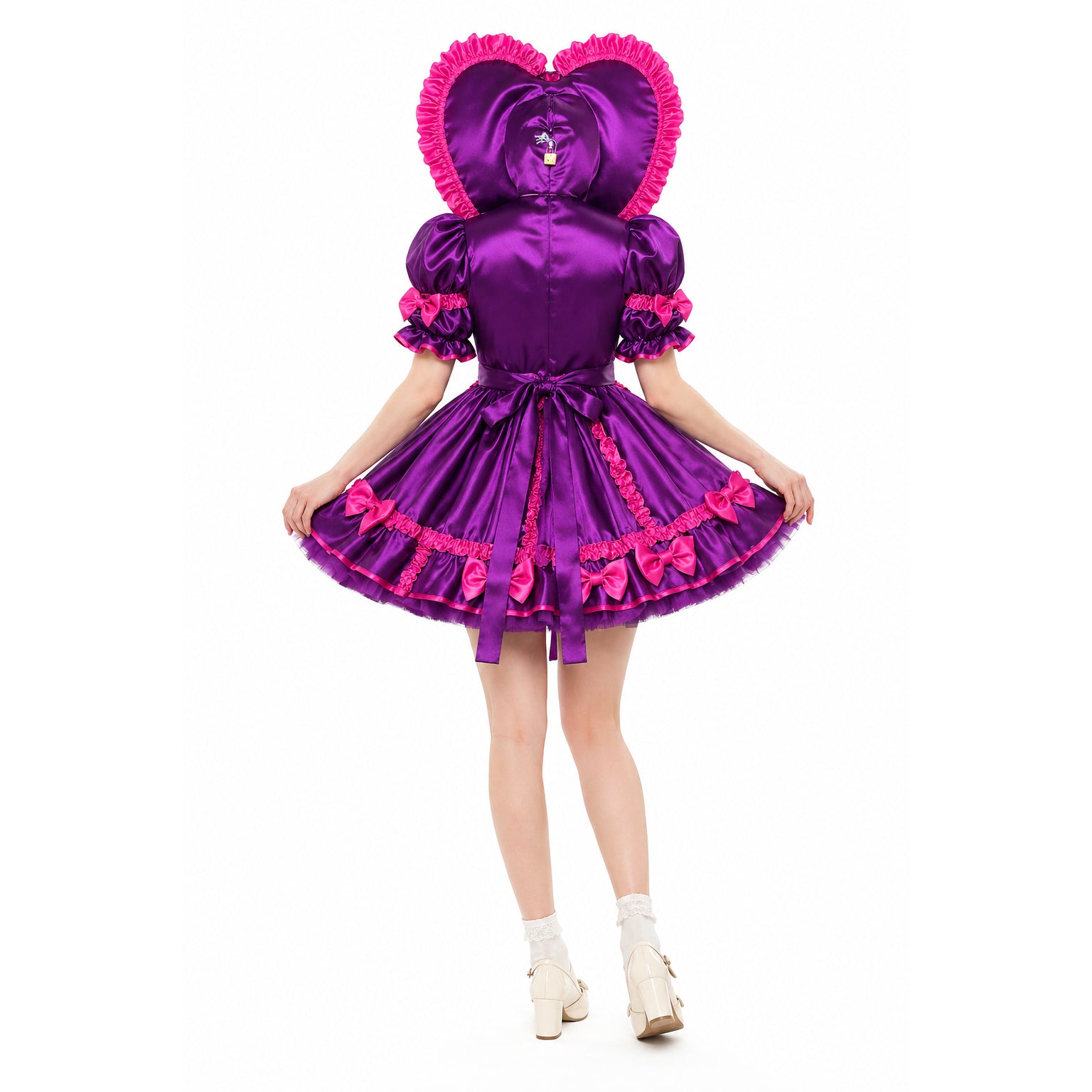 Purple Satin Heart Hood sissy Dress G4116