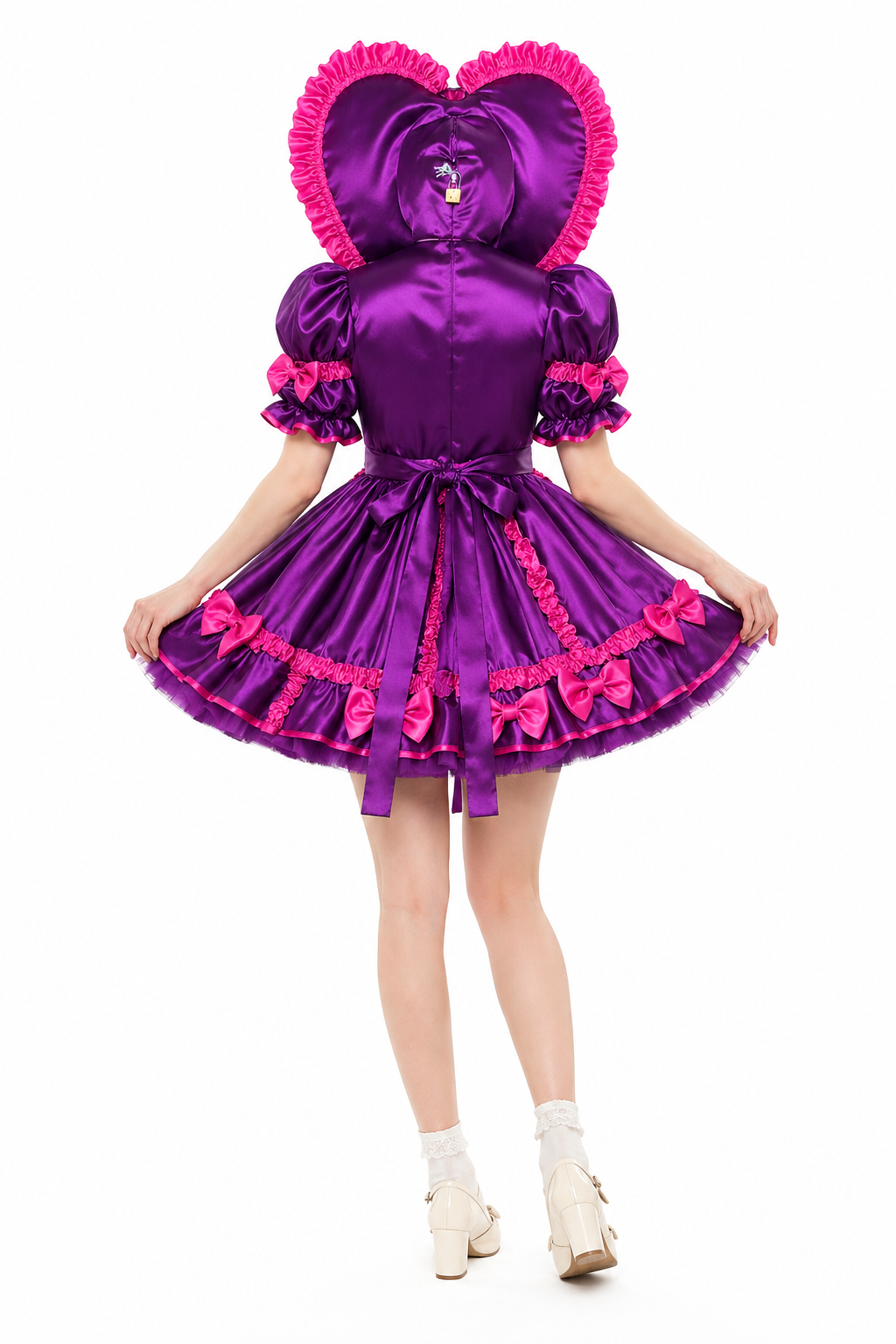 Purple Satin Heart Hood Dress G4116