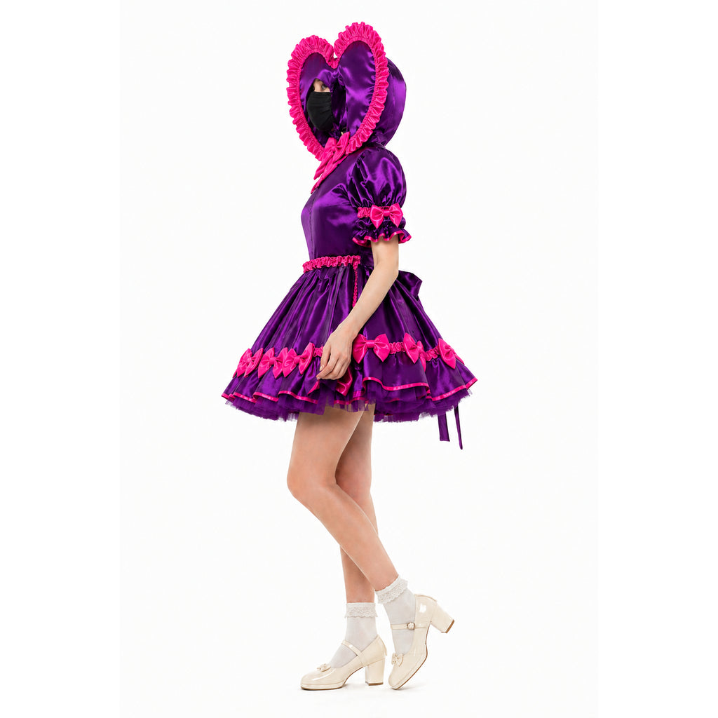 Purple Satin Heart Hood sissy Dress G4116