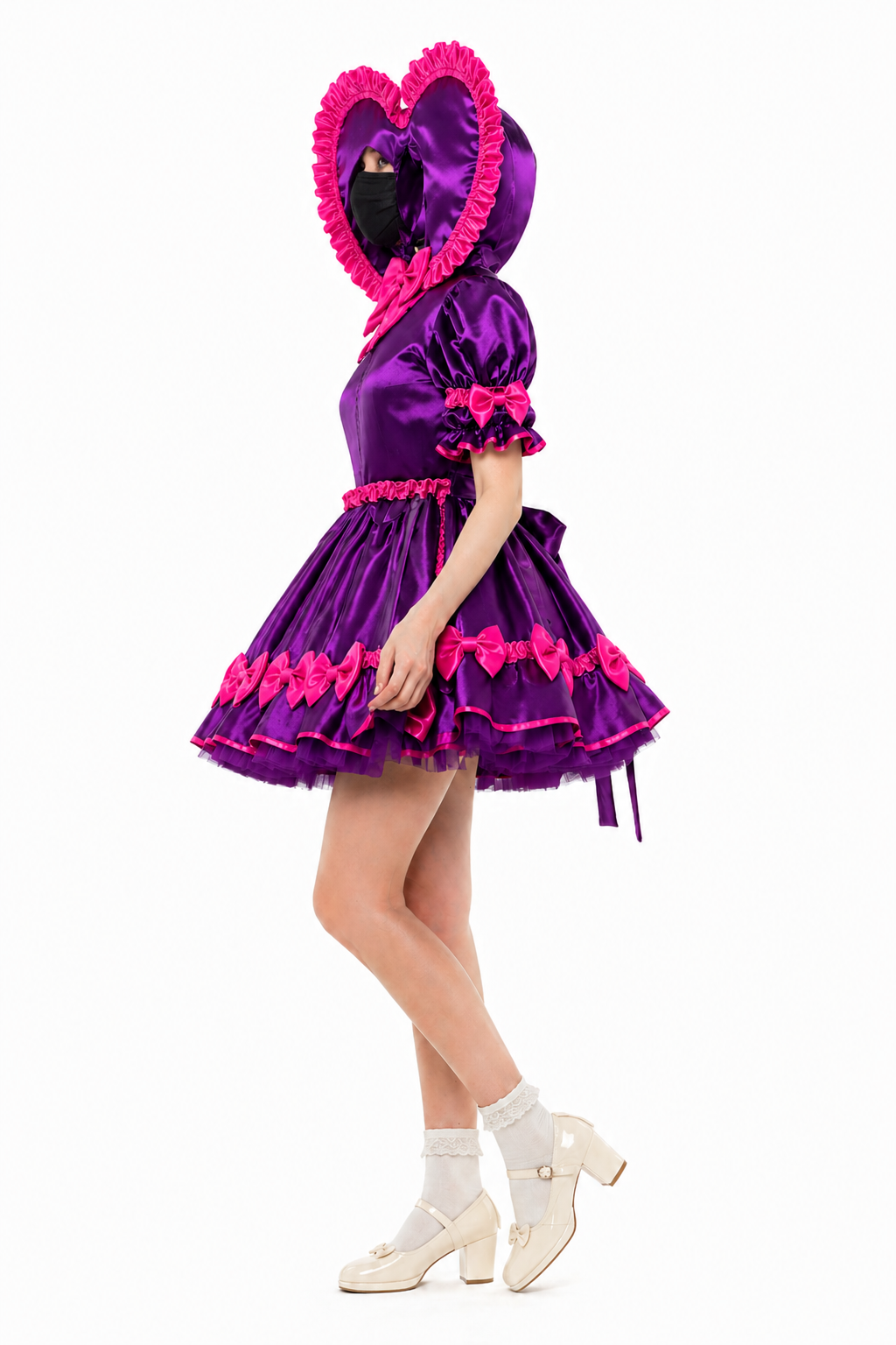 Purple Satin Heart Hood Dress G4116