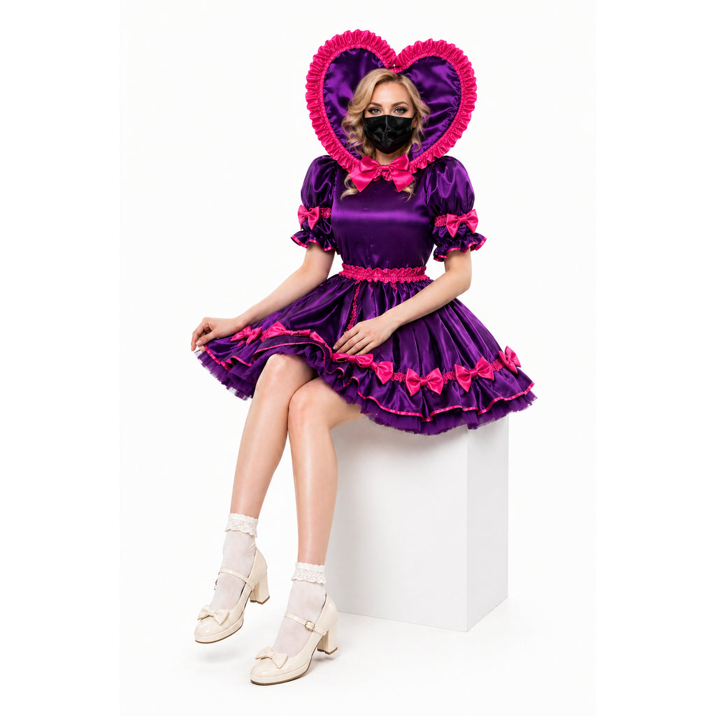 Purple Satin Heart Hood sissy Dress G4116