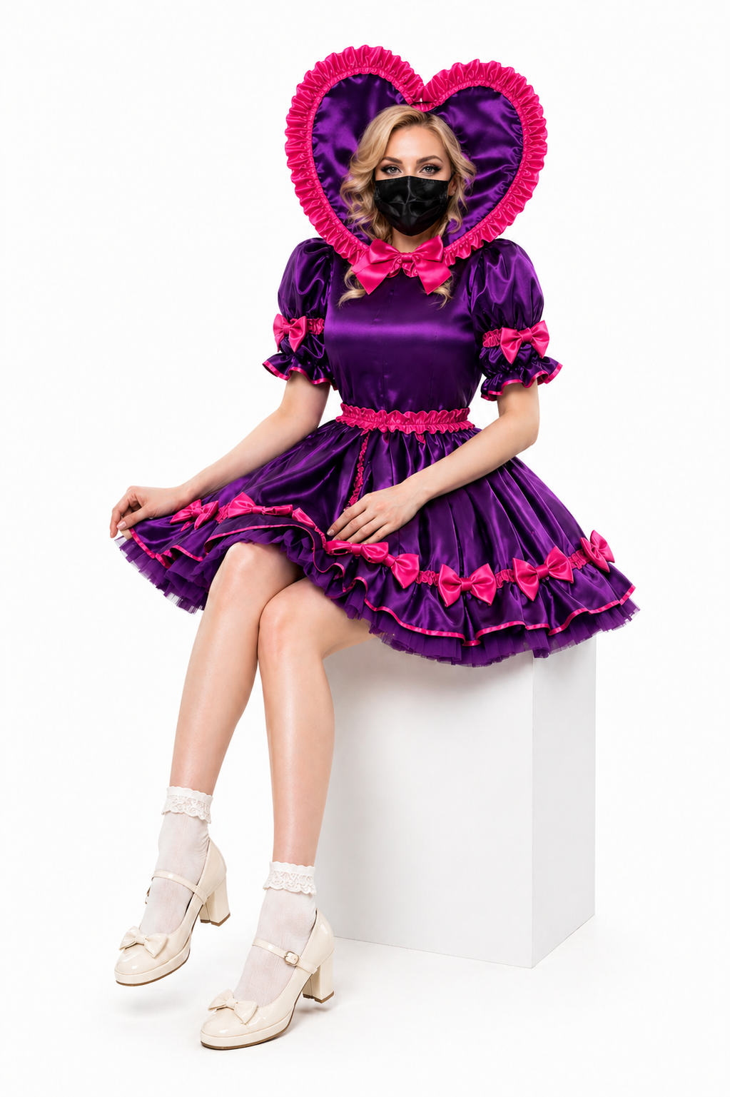 Purple Satin Heart Hood Dress G4116