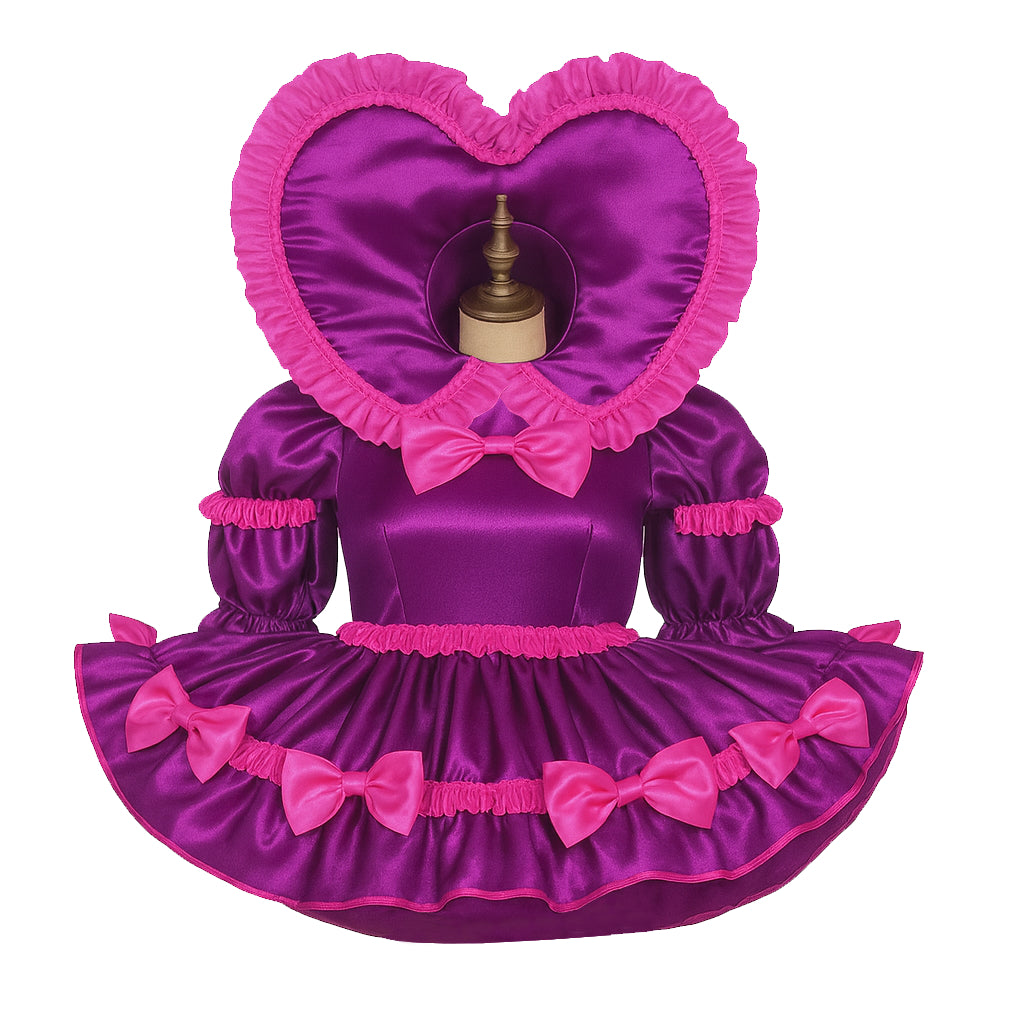 Purple Satin Heart Hood sissy Dress G4116