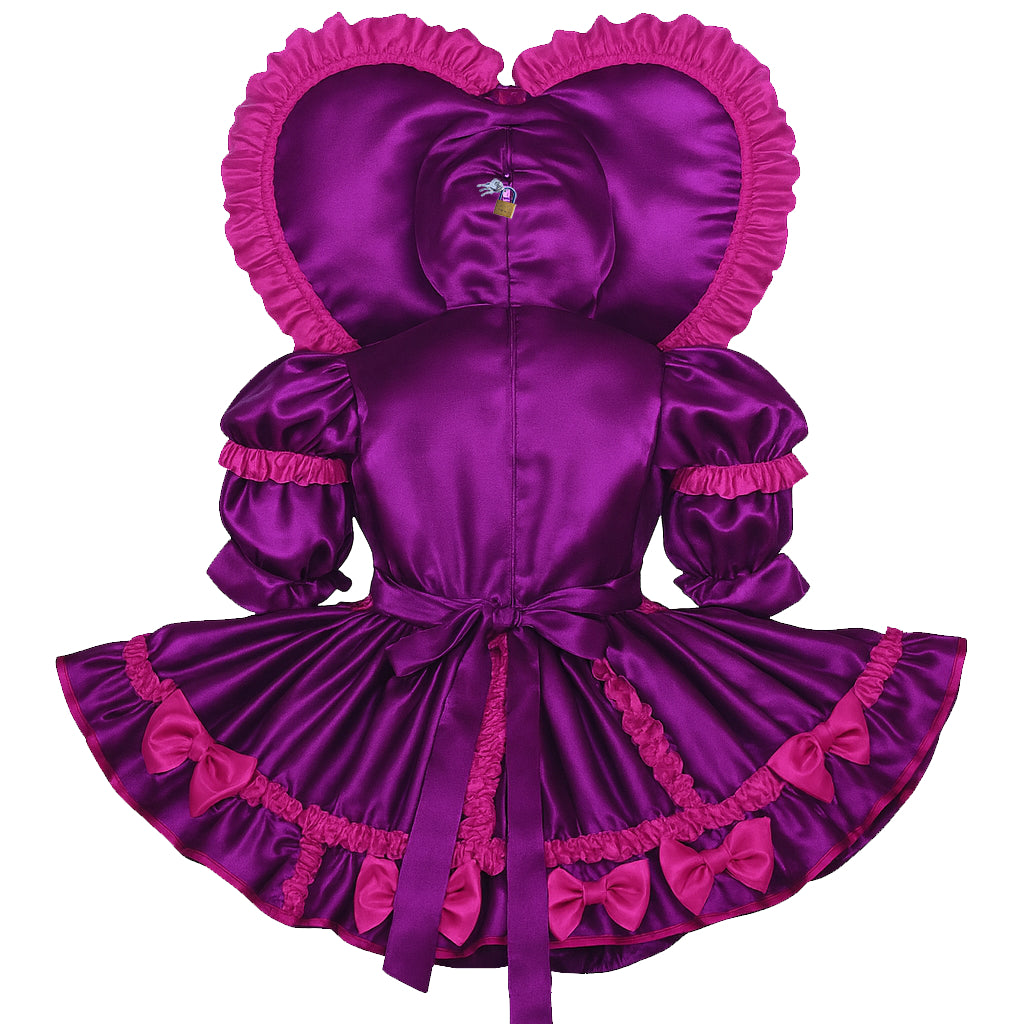 Purple Satin Heart Hood sissy Dress G4116