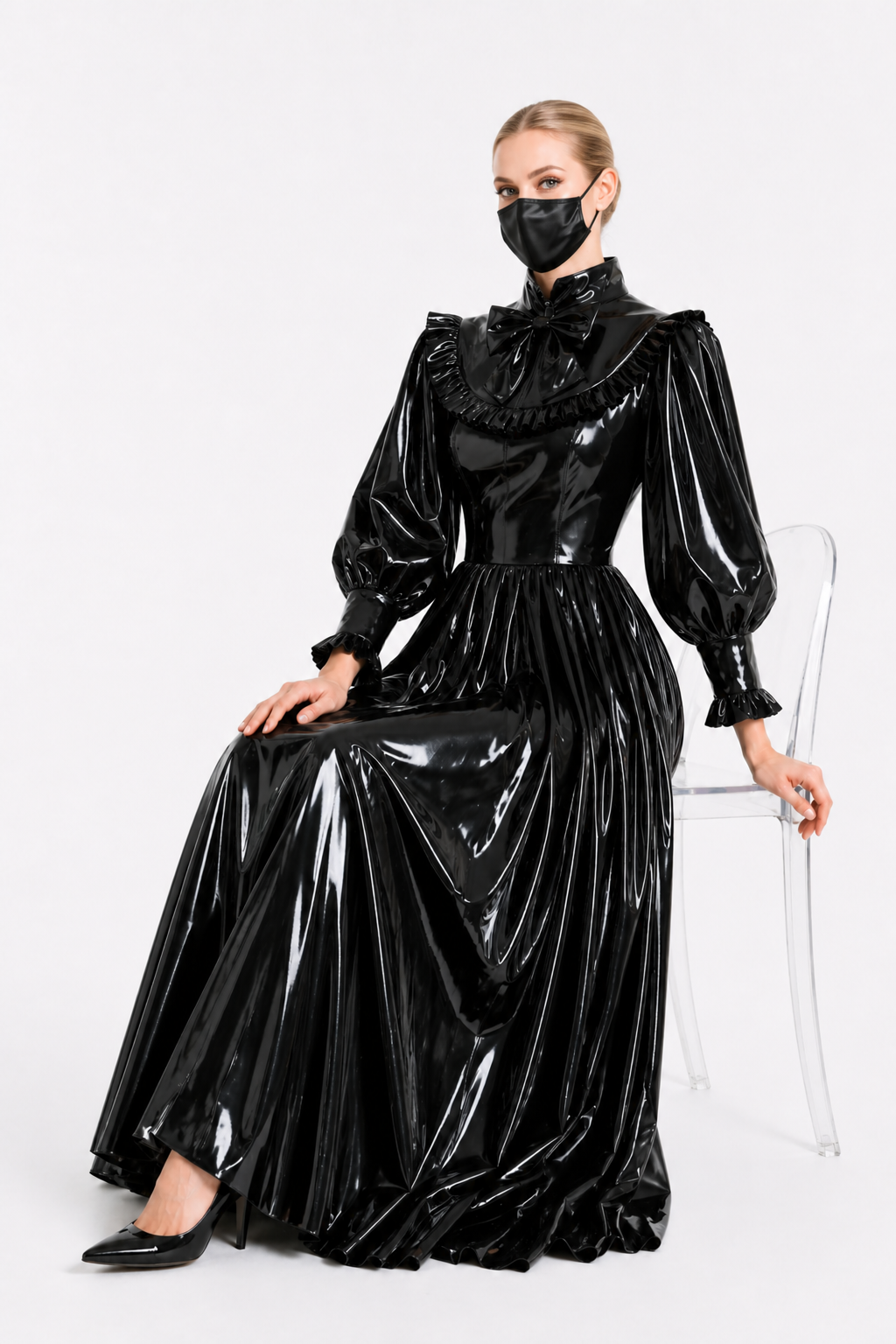 Black Thin PVC Dress G4119