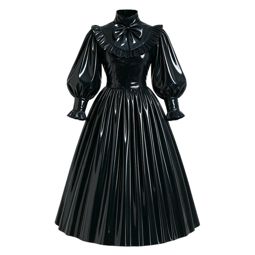Schwarzes, dünnes PVC-Kleid G4119