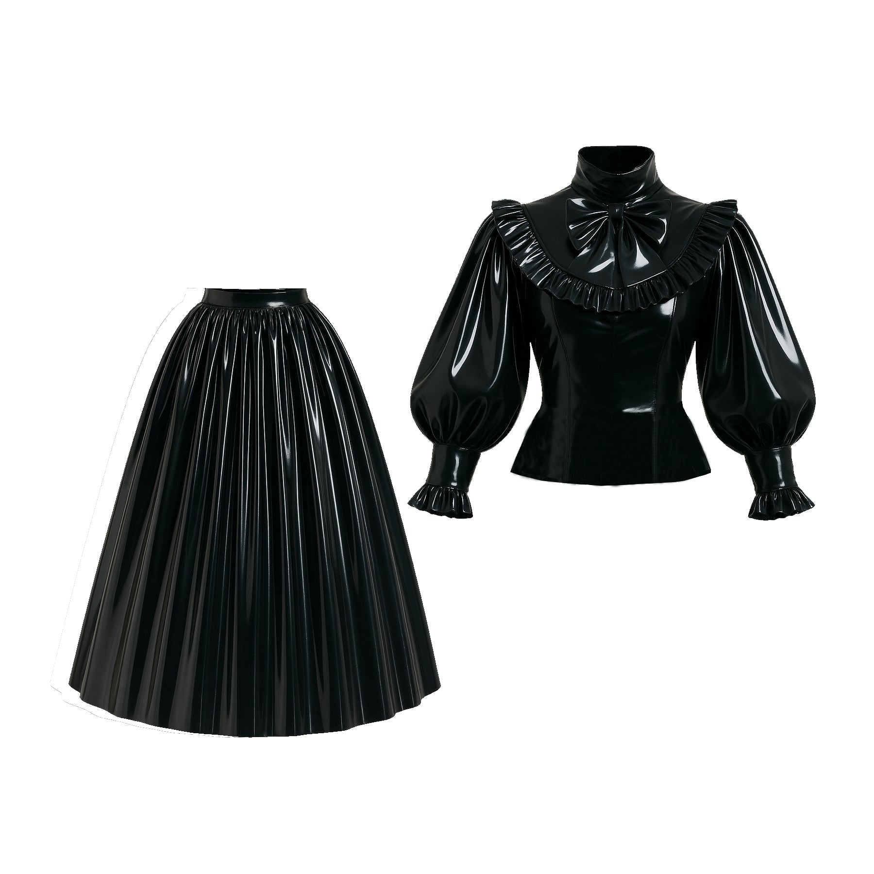 Ensemble Blouse & Jupe Noir Fin PVC G4120