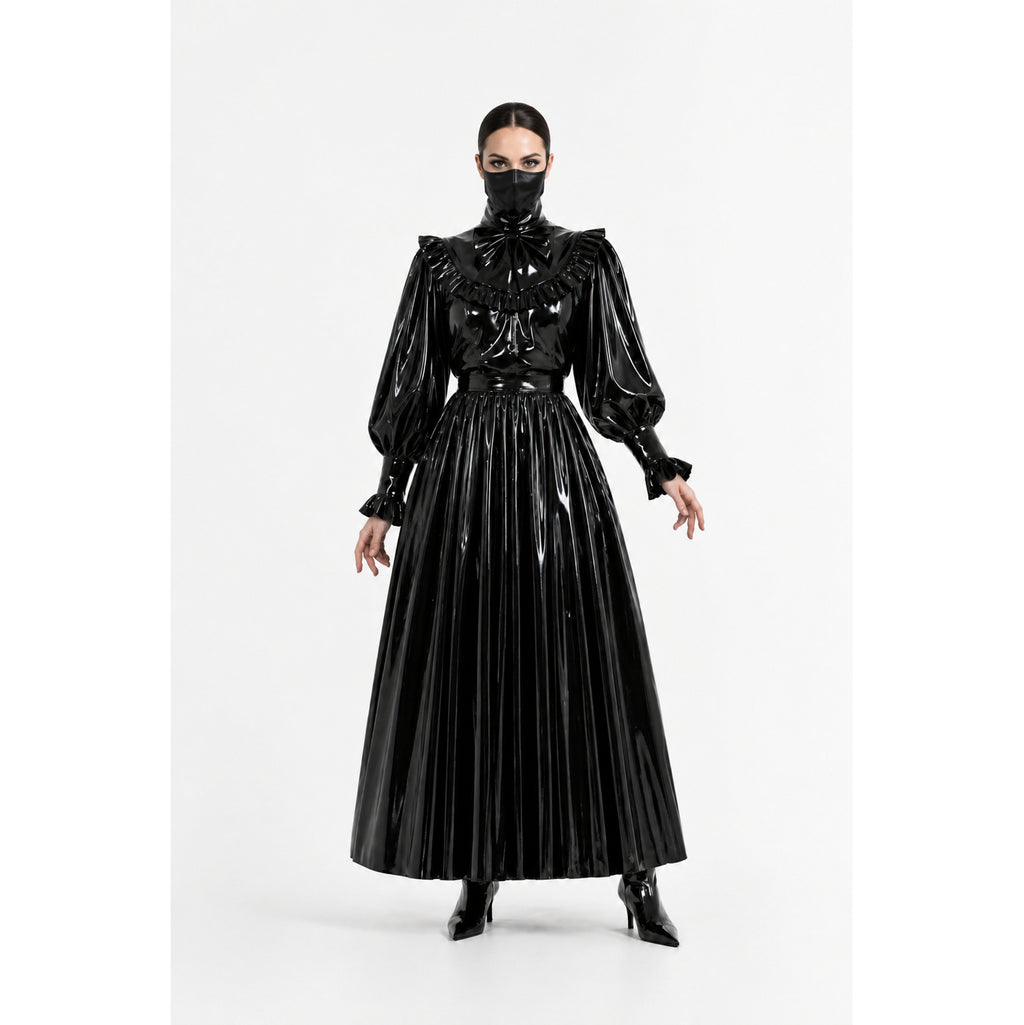 Black Thin PVC Blouse & Skirt Set G4120