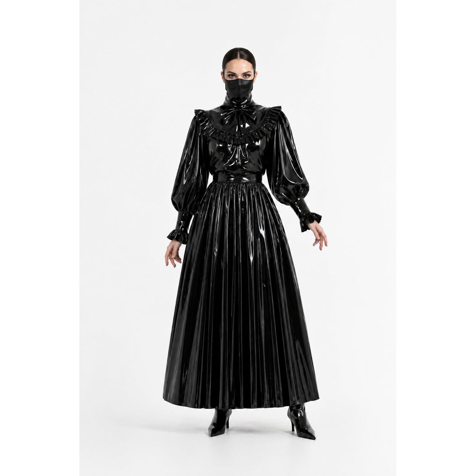 Ensemble Blouse & Jupe Noir Fin PVC G4120
