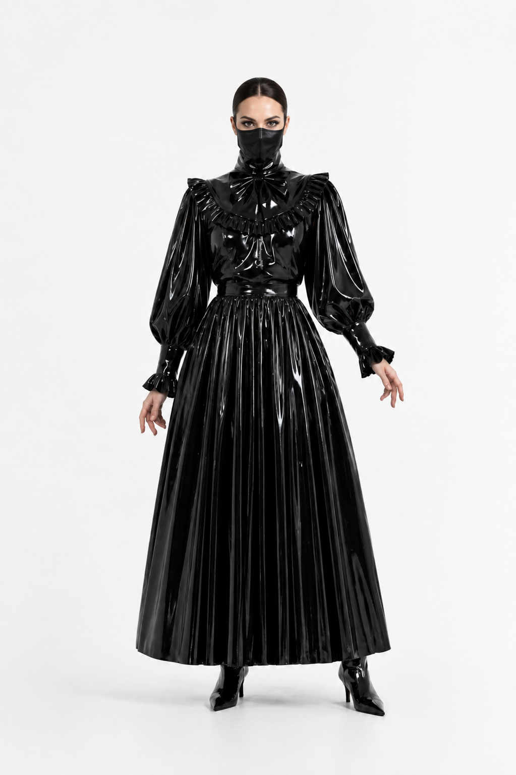 Black Thin PVC Blouse & Skirt Set G4120