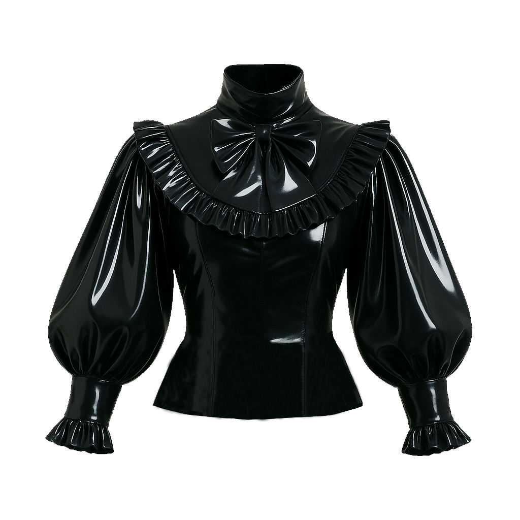 Schwarze dünne PVC-Bluse & Rock Set G4120