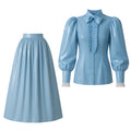Baby Blue Thin PVC Blouse & Skirt Set G4121