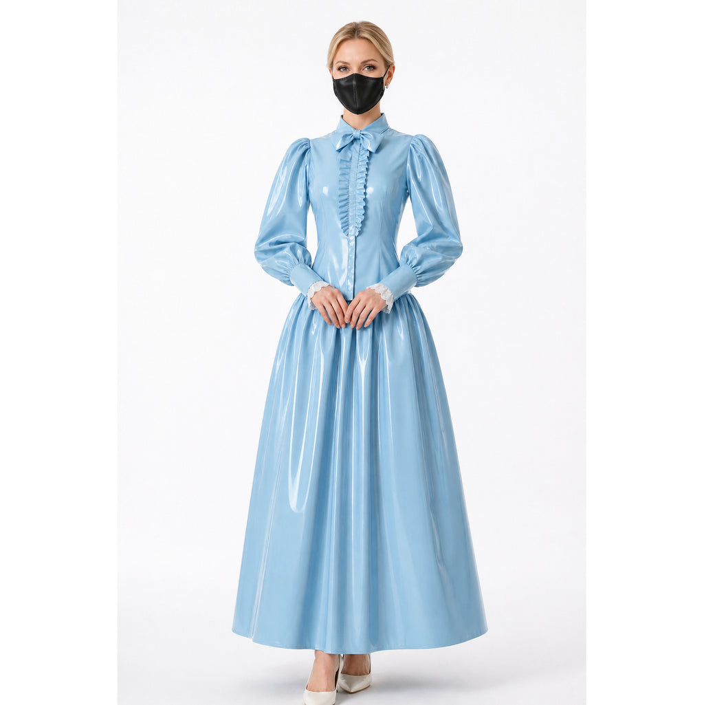 Baby Blue Thin PVC Blouse & Skirt Set G4121