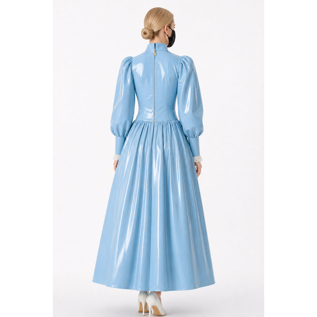 Baby Blue Thin PVC Blouse & Skirt Set G4121