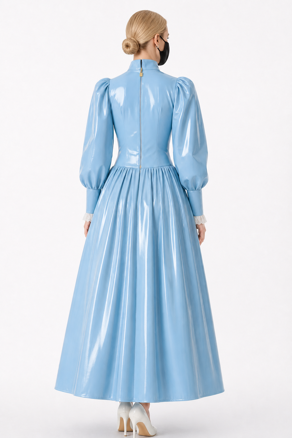 Baby Blue Thin PVC Blouse & Skirt Set G4121