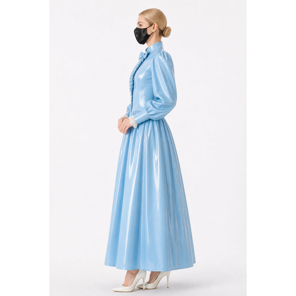 Baby Blue Thin PVC Blouse & Skirt Set G4121