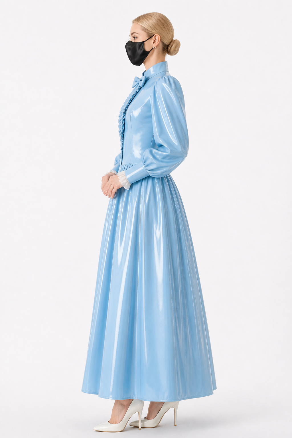 Baby Blue Thin PVC Blouse & Skirt Set G4121