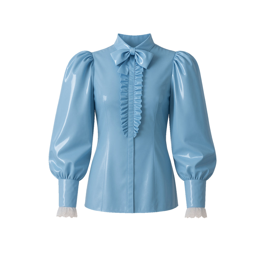 Baby Blue Thin PVC Blouse & Skirt Set G4121