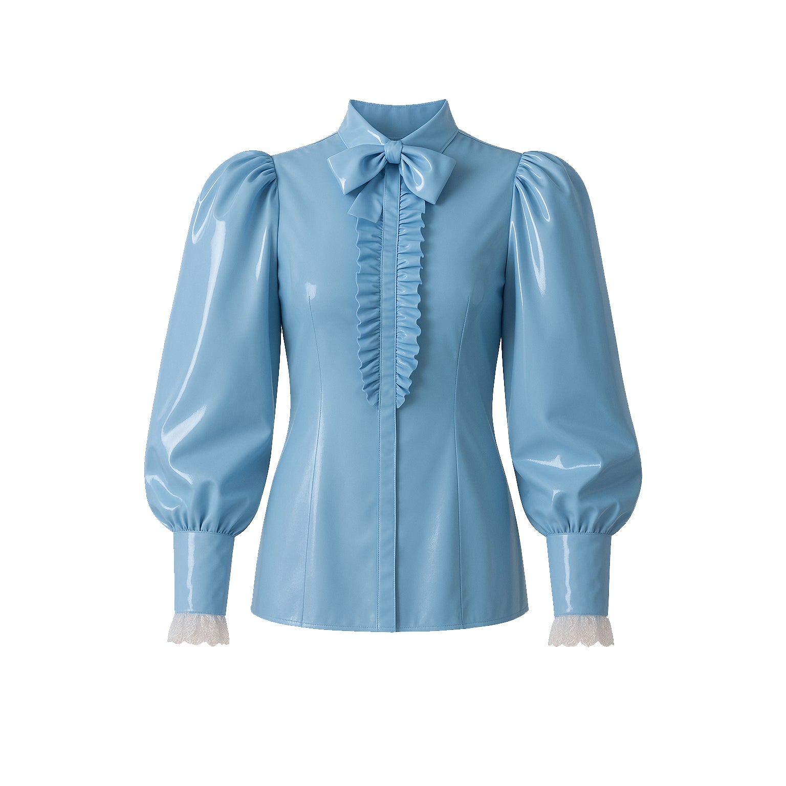 Baby Blue Thin PVC Blouse & Skirt Set G4121