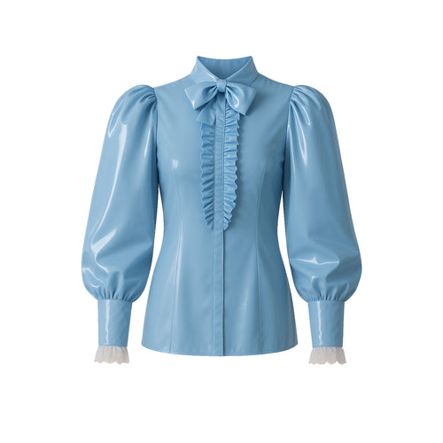 Ensemble Blouse et Jupe en PVC Fin Bleu Bébé G4121