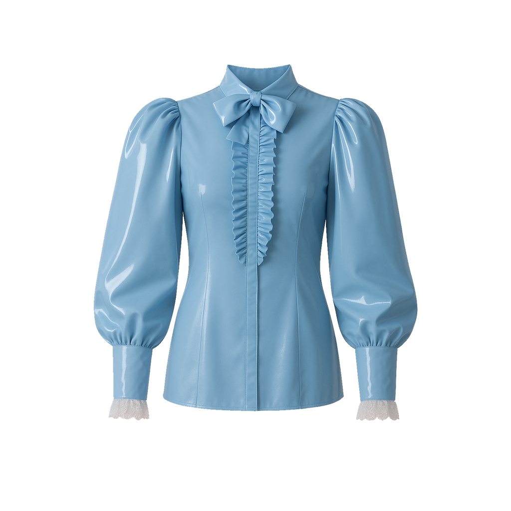 Baby Blue Thin PVC Blouse & Skirt Set G4121