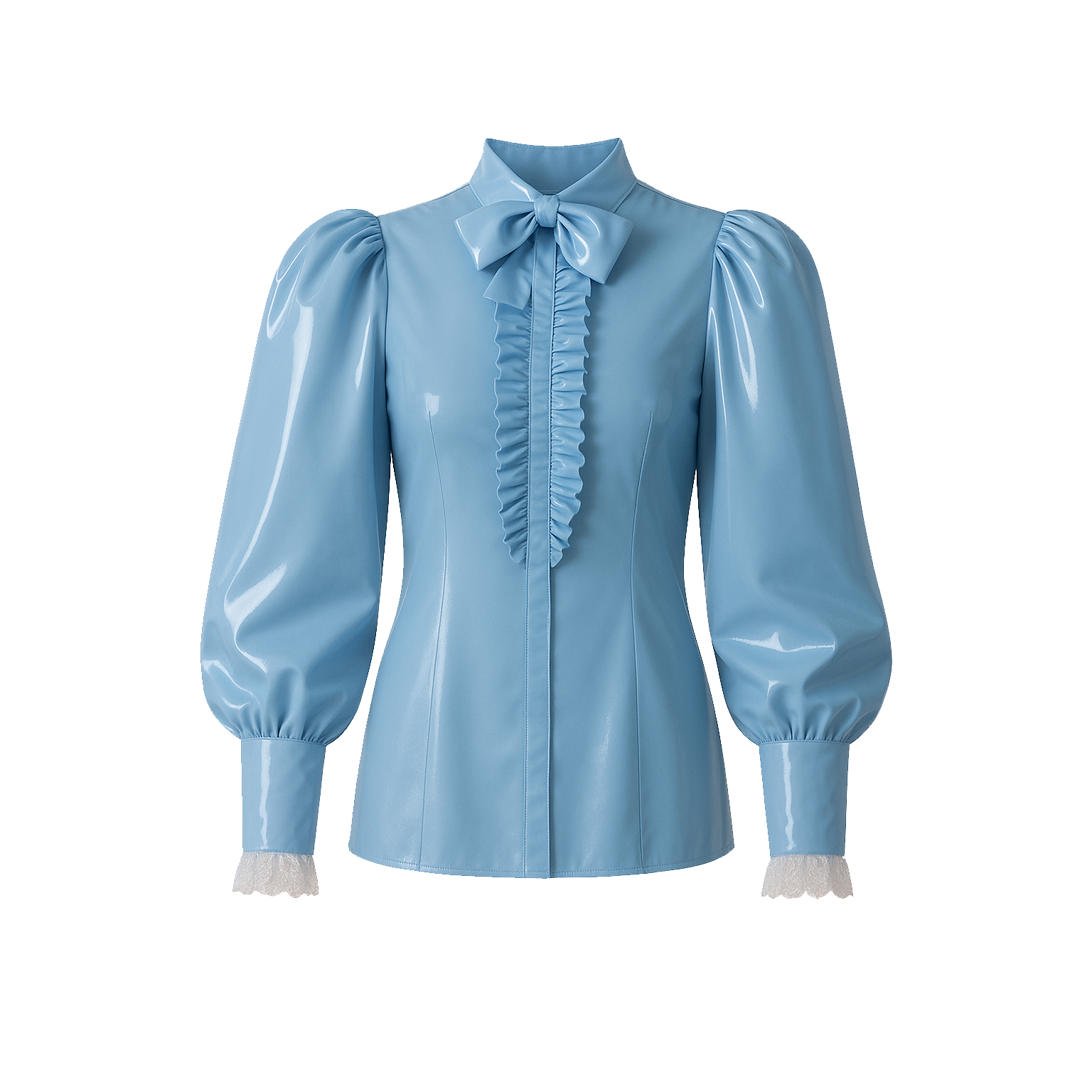 Baby Blue Thin PVC Blouse & Skirt Set G4121