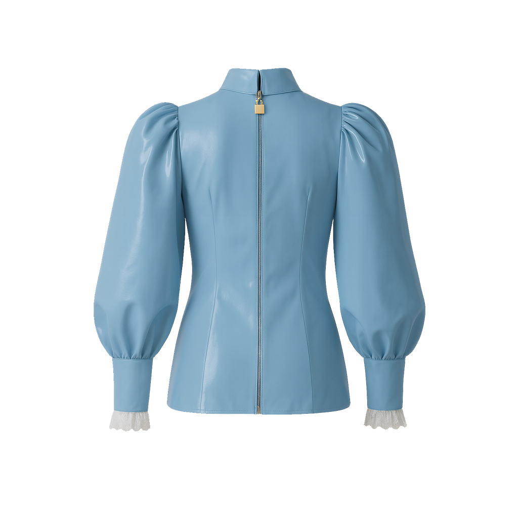Baby Blue Thin PVC Blouse & Skirt Set G4121