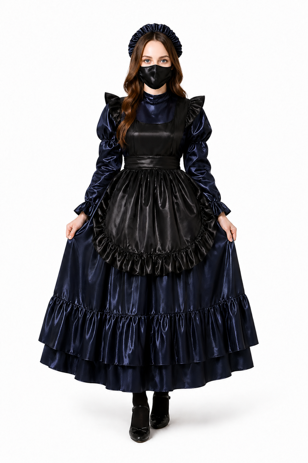 Navy Blue Satin Dress G4122