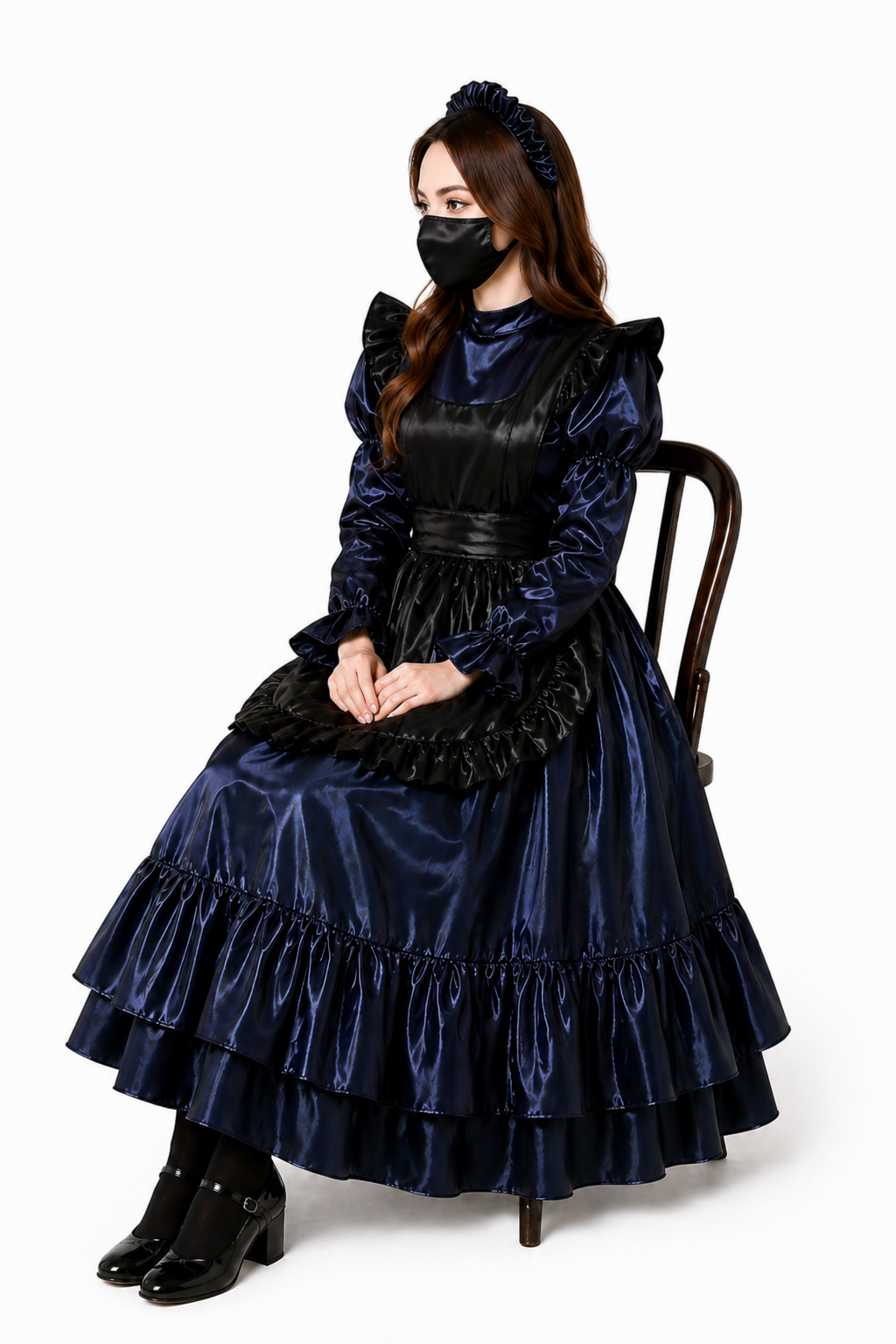 Navy Blue Satin Dress G4122