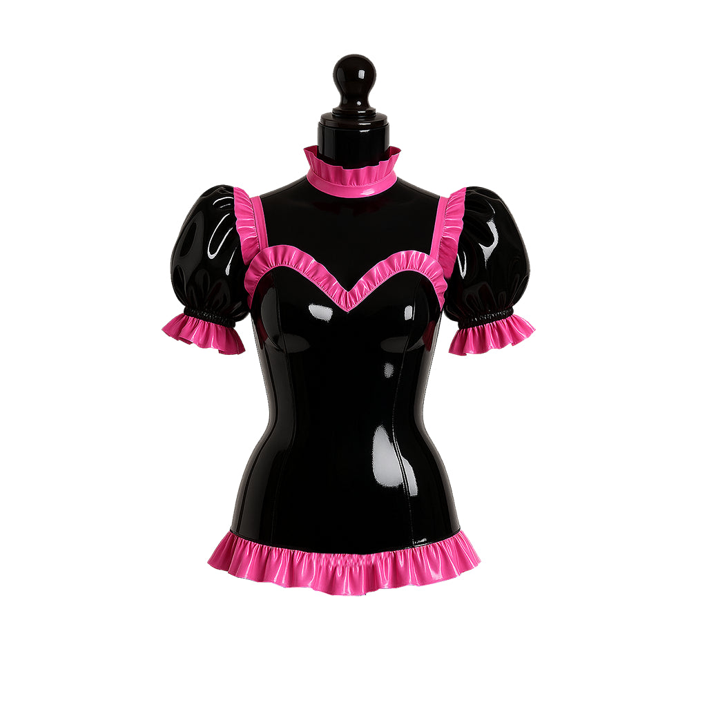 Ensemble Blouse et Jupe Noires Fines en PVC G4125