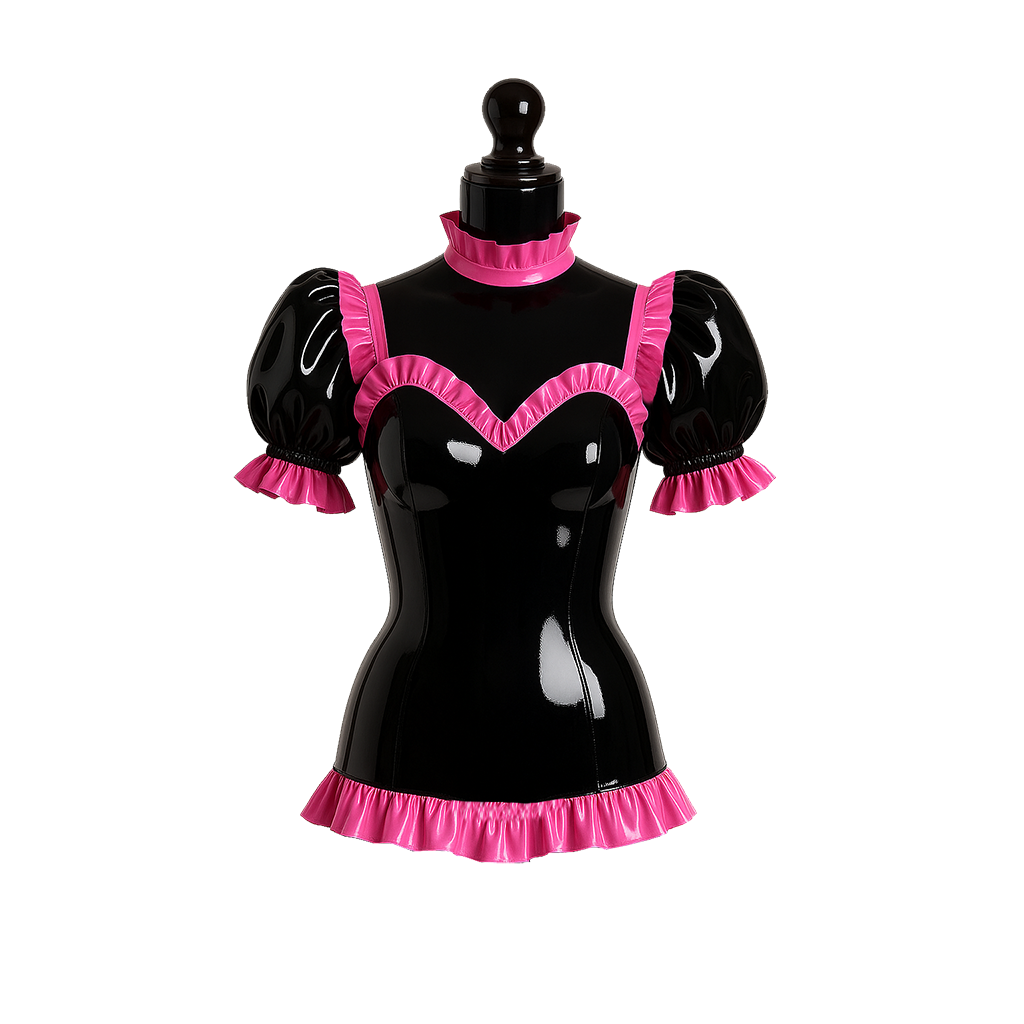 Schwarzes dünnes PVC Blusen- & Rock-Set G4125