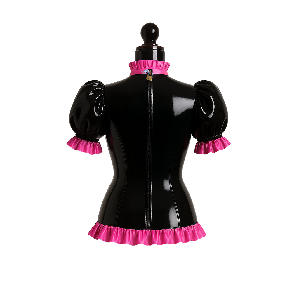 Ensemble Blouse et Jupe Noires Fines en PVC G4125