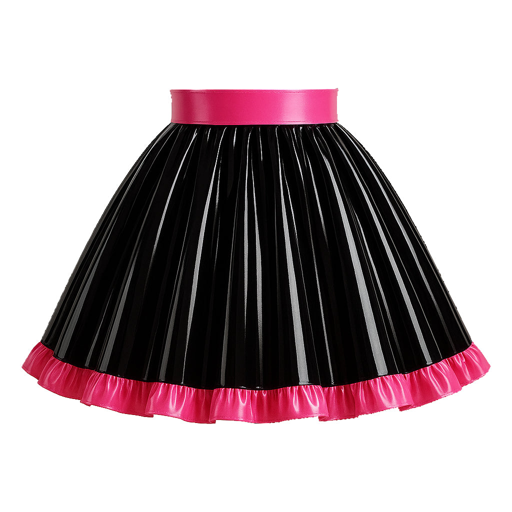 Ensemble Blouse et Jupe Noires Fines en PVC G4125