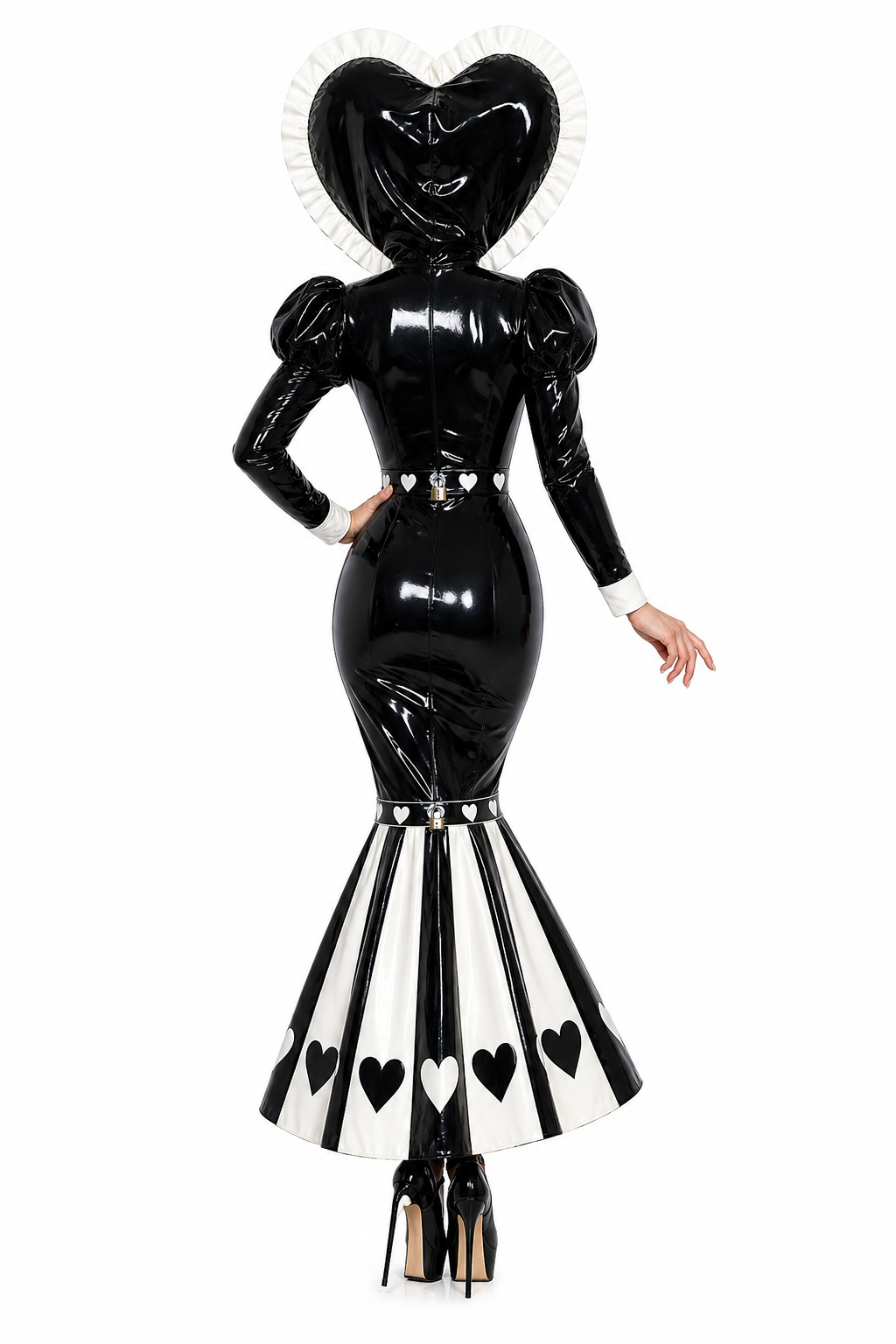 Schwarzes, dünnes PVC-Herz-Kapuzenkleid G4127