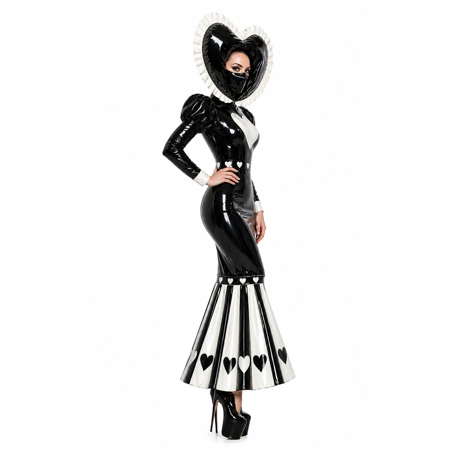 Robe à capuche cœur en PVC noir fin G4127