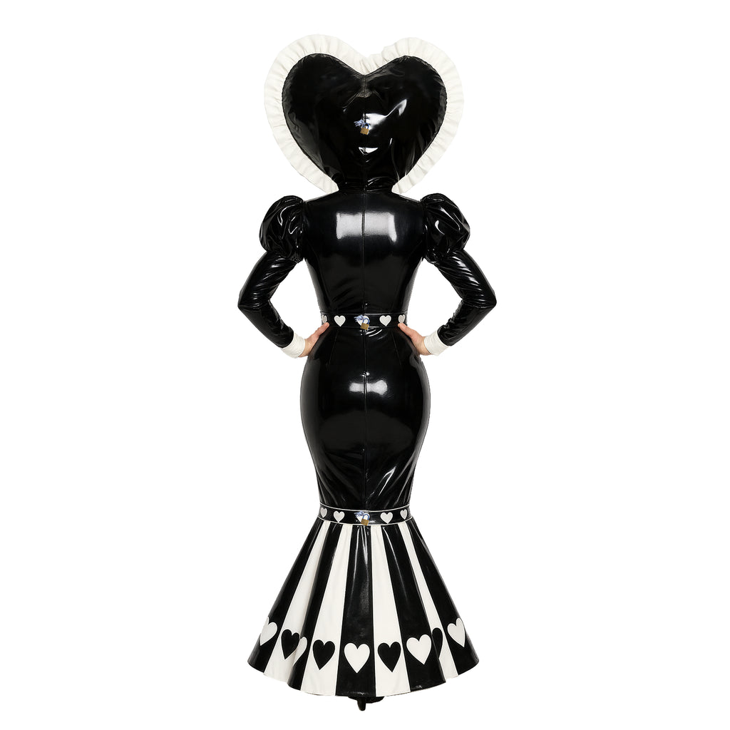 Robe à capuche cœur en PVC noir fin G4127