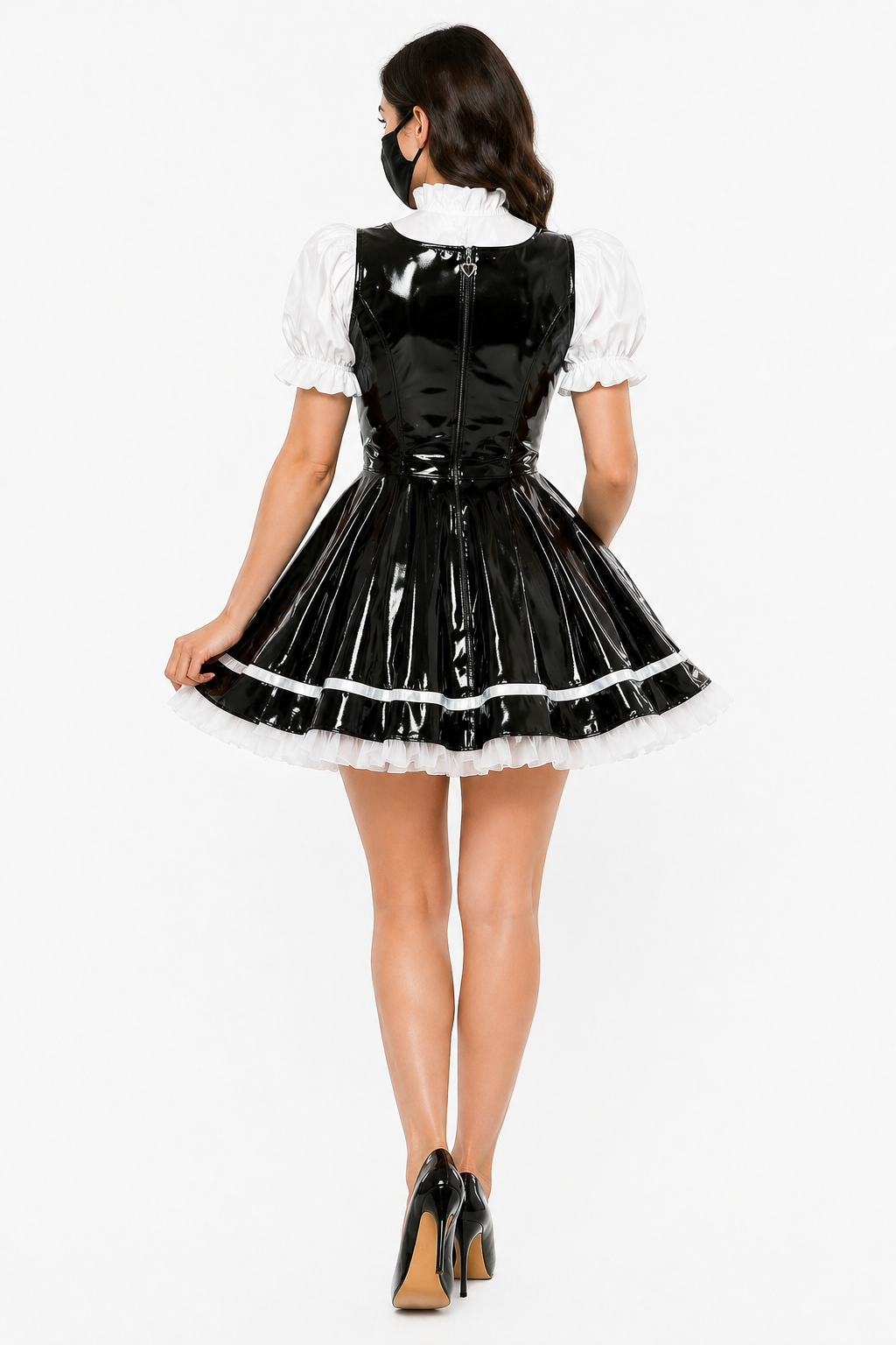 Schwarz-weißes, dünnes PVC-Kleid G4129
