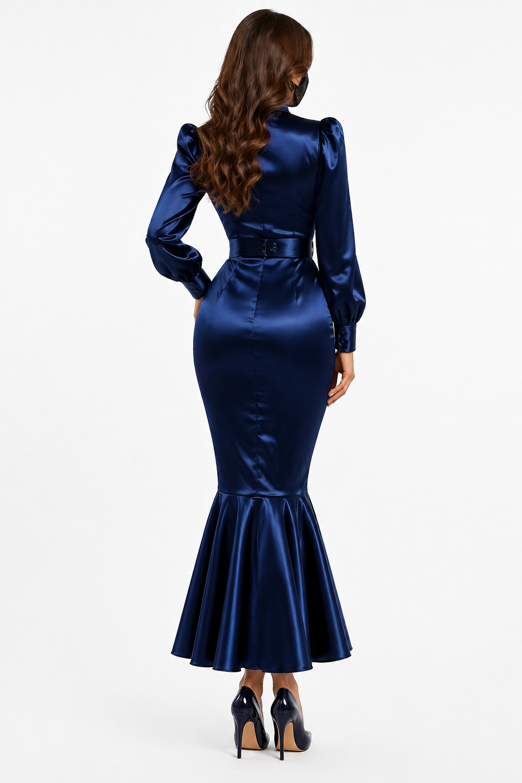 Royal Blue Satin Blouse & Skirt Set G4131