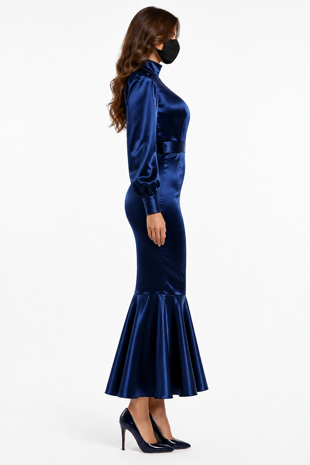 Royal Blue Satin Blouse & Skirt Set G4131