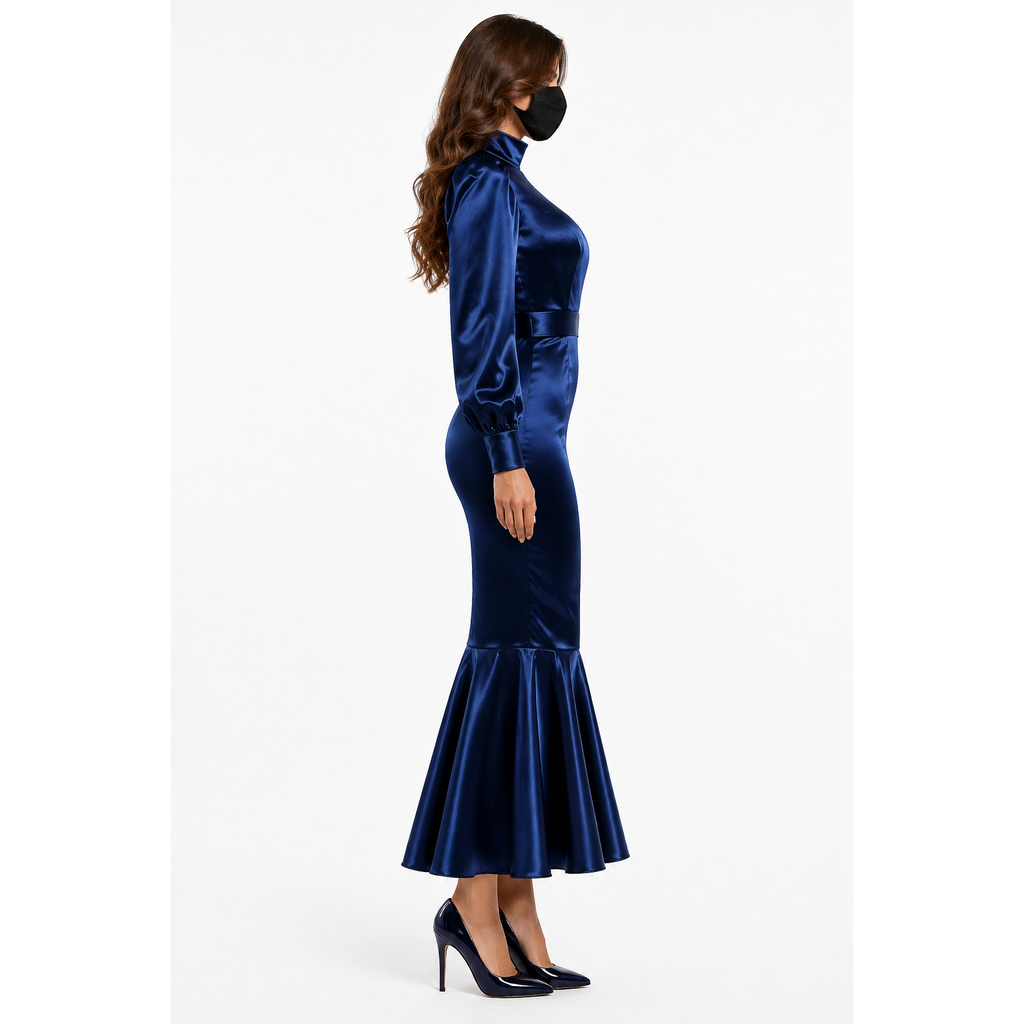 Royal Blue Satin Blouse & Skirt Set G4131